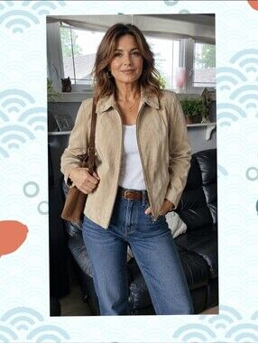 Christopher & Banks Genuine Suede Leather Jacket Tan Beige Full Zip Size M 10/12